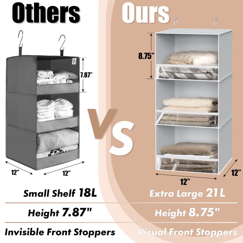Simple Houseware 3 Shelf Hanging Closet Organizer with Front Stopper,