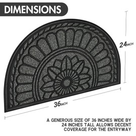 Mibao Mibao Half Round Door Mat, Non-Slip Welcome Entrance Way Durable Rubber Low-Profile Heavy Duty Doormat, Half Circle Mats for Garage, Patio, High Traffic Areas, 24" x 36", Gray