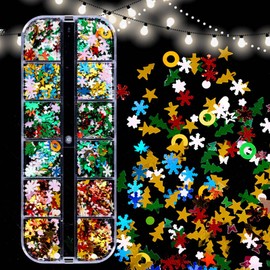 2 Box Christmas Nail Art Glitters Snowflake Nail Sequins Xmas Nail Glitter 3D Mixed Snowflake Tree Star Circle Nail Sparkly Flakes Design for Women DIY Acrylic Manicure Holiday Nail Art Decoration
