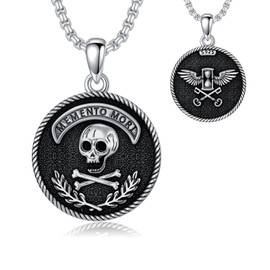 PARYFO Memento Mori Necklace 925 Sterling Silver Gothic Hourglass Skull Stoic Pendant Necklace Jewelry Gifts for Men Women Goth Hip Pop Rap Lovers