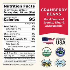 Organic Dried Cranberry Beans 1 lb - Non-GMO, USDA Organic, Farmed From Regenerative Soil, Tested Clean Certified, Vegan - Rich in Fiber & Protein for Soups, Burritos, Salads & Chili - Grown In USA by Doudlah Farms