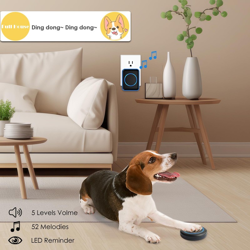 Full House Dog Bell for Potty Training, Wireless Pet Doggie