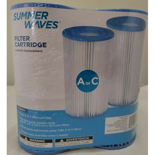 A/C Pool Filters Summer Waves, Mainstay, Intex Style. Replacement 2 pack A or C