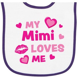 inktastic Valentine's Day My Mimi Loves Me Hearts and Lips Baby Terry Cloth Bib White and Purple 3e193