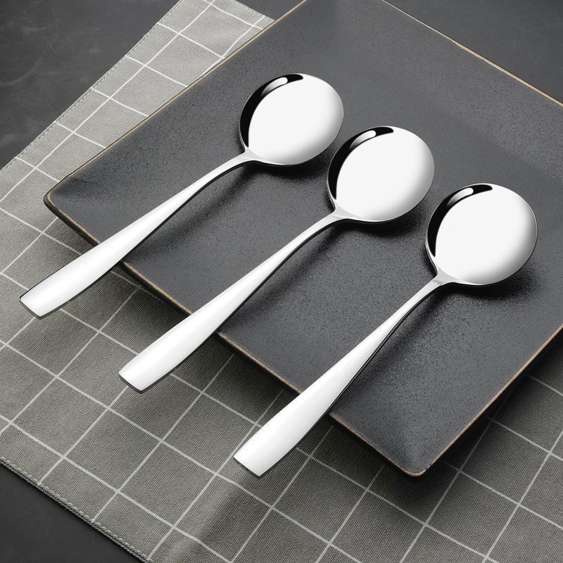 Bringer 12 Pieces Stainless Steel Round Soup Spoon, Bouillon Spoon