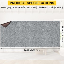Grefinity Marine Carpet,5 FT x 20 FT Smoke Gray Indoor Outdoor Carpet 0.2" Thick Boat Carpet with Water-Proof TPE Backing, Non-Slide Outdoor Marine Carpet Roll for Home, Patio, Porch, Deck