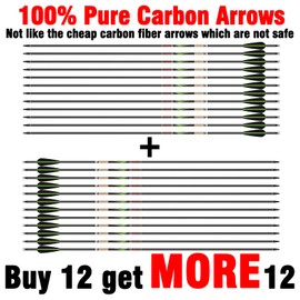 sanlida 24 PCs, 100% Pure Carbon, 0.003'' Straightness, Dragon 9 Flagship 24T Carbon Hunting Arrows for Compound Bow, Professional Standard Hunting Arrows with Removable Tips (300 Spine)