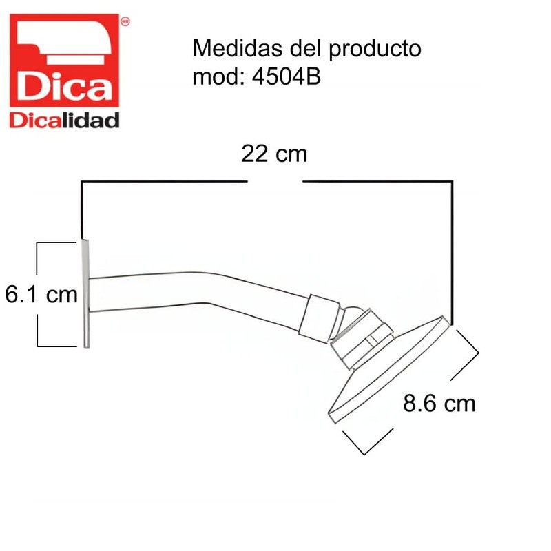 DICA, Regadera con Brazo y Chapetón, Acabado Cromo, Acero, Nudo