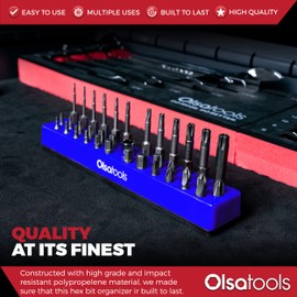 Olsa Tools Hex Bit Organizer with Strong Magnetic Base - Blue Holder for Drill, Tamper, or Specialty Bits - Compact Magnetic Storage Solution - Part 1002