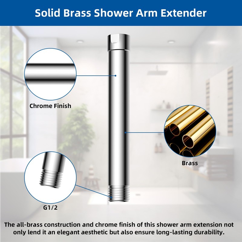 Hibbent All Metal 6 Inch Shower head Extension, Solid Brass