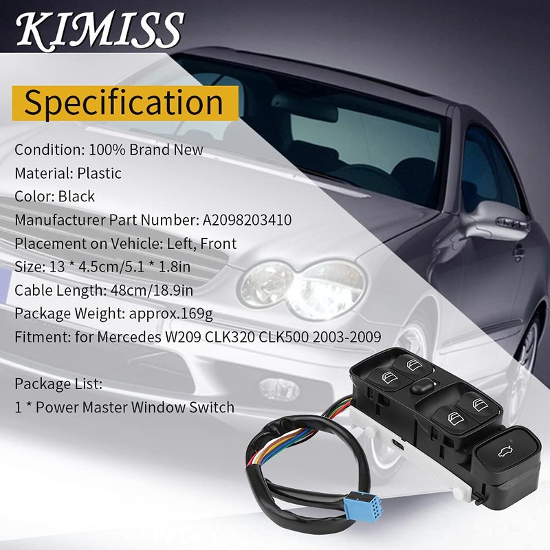 KIMISS Car Window Switch A2098203410, Plastic Switch for Electric Window