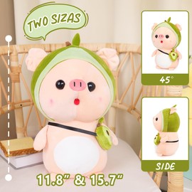 MELECERi Cute Pig Stuffed Animal, 11.8" Pig Plush with Avocado Outfit, Plushies for Girls, Christmas Birthday Gift for Kids Girlfriend