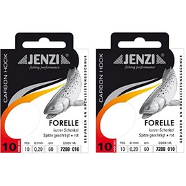 Economy set: 2 packs of Jenzi tied trout hooks (20 pieces) r mono, 60 cm hook size 4, 6, 8, 10 and 12 depending on selection + free Petri Heill! sticker (hook size 10)