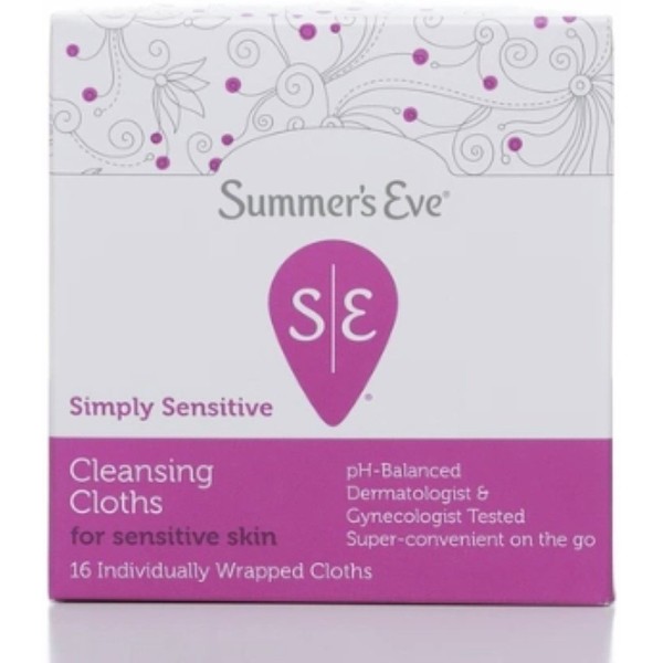 Summer's Eve Feminine Cleansing Cloths Sensitive Skin 16 Each (Pack of 2)