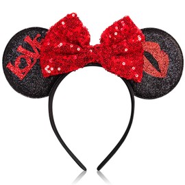 TEBWPIY Valentine’s Day Headband Hair Bands Mouse Ears Red Love Lips Bow Sequin Headbands for Women Valentines Day Parties Kids Costume Hair Accessories