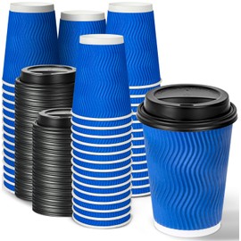 Ginkgo 60 Pack 12 oz Disposable Coffee Cups with Lids, Double Wall Insulated Ripple Paper Cups, Leak Proof To Go Coffee Cups for Hot Beverages