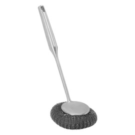 Estropajo de lana de acero inoxidable con mango largo, cepillo limpiador de mano, estropajo para fregar, cepillos de fregado de acero inoxidable, suministros de limpieza para