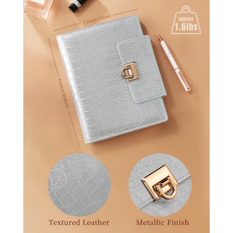 EGOSUNNY® Crocodile-Embossed A5 Refillable Leather Planner – 5.8" x 8.3"