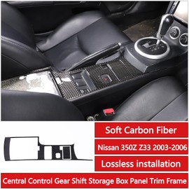 Sekhyna Control Gear Shift Panel Storage Box Cover Trim Compatible with Nissan 350Z 2003 2004 2005 2006 Car Interior Soft Carbon Fiber Sticker Trim Accessories 2PCS