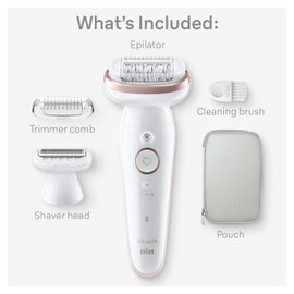 Braun Epilator Silk-épil 9, Hair Removal Device, Women Shaver & Trimmer, Pivoting Head, Wet and Dry Epilator, Includes Shaver Head and Trimmer Comb, SES9-030