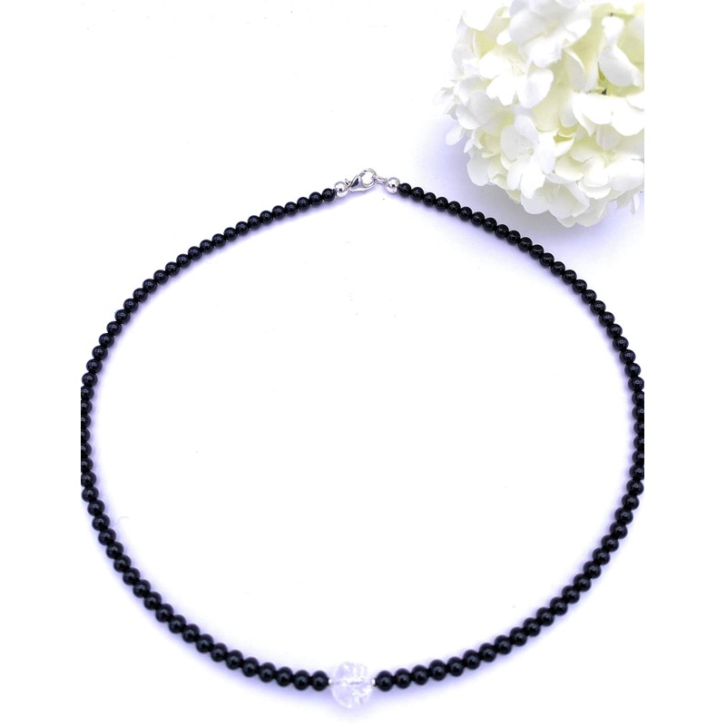 Onyx Jewellery Necklace with Quartz Crystal Ball Clasp 925 Sterling