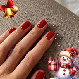 Wine Red Press on Nails Short Square, Short Fake Nails Glue on Short Square Nails Press ons, Soft Gel Glue on Nails Short Stick on Nails for Women Thick Reusable Solid Color Acrylic Nails 24pcs