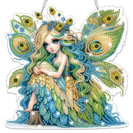 Lxmsja 5D Diamond Painting Pendant Peacock Animal Diamond Painting Children Adults Hanging Ornament Craft Set Creative Set for Adults Gift Girls 7 8 9 10 11 Years, Wreath Door Window Decoration