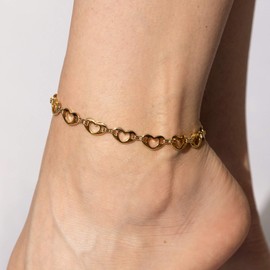 LIFETIME JEWELRY Flat Heart Link Anklet for Women 24k Gold Plated (11)