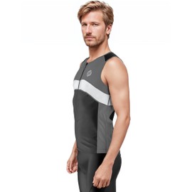 SLS3 Tri Top Men - Sleeveless Mens Triathlon Top – PRO Premium FX Material - 3 Pocket Triathlon Shirts for Men (Black/Thunder Grey/White, Large)