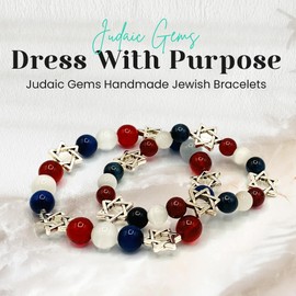 Jewish Bracelet for Women & Men - Three Cheers 8mm Garnet, White Agate, Dark Sapphire & Star of David Bracelet -7.25cm Stretch Bracelet for Judaica Gifts & More - Judaic Gems Jewish Jewelry for Women
