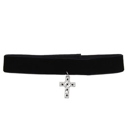 Zac's Alter Ego Vintage Velvet Choker/Necklace with Black Stone Cross Pendant