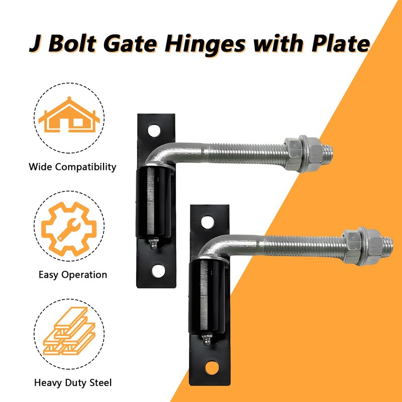 2 Pack Steel J-Bolt Hinge with Plate,Heavy-Duty Welded Hingefor Doors