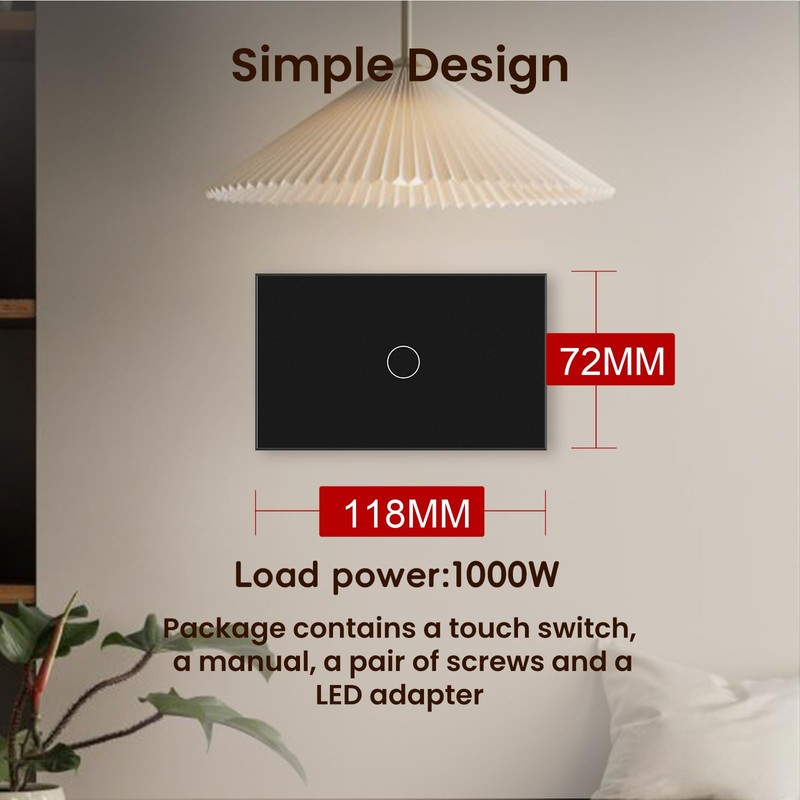 LOUYSGEN Light Switch 118X72X34MM Size No Neutral Wire,Single Live Wire