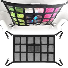 Dachhimmel Netz Auto 90 X 65 cm, Universal Autodach GepäCknetz Decke, Dachzelt Auto Net, Doppellagige Autodach Universal Aufbewahrung, Netztasche Mit ReißVerschluss FüR Vier Dacharmlehnen, SUV
