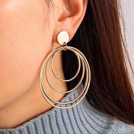 Cimenexe Bohemian Disc Layered Circle Dangle Earrings Large Circle Hoop Drop Earrings Gold Disc Coin Stud Earrings Minimalist Hoop Earrings Jewellery for Women and Girls Gifts, Zinc, No Gemstone