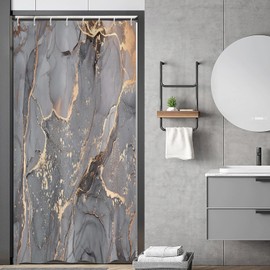 ASDCXZ Marble Shower Curtain 120 x 200 cm (W x L), Modern Abstract Grey Gold Black Marble Look Texture Washable Shower Curtains Polyester Textile Waterproof Shower Curtain for Bath with 8 Hooks