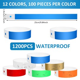 1200 Pack Paper Wristbands for Events, Colored Wristbands Party Wrist Bands Waterproof Identification Wristbands