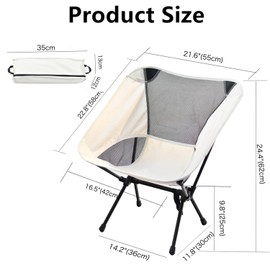 MEZOKUCEL 2 Pcs Camping Folding Chair, Outdoor Beach Portable Moon Space Chair With Carrying Bag for Fishing, Hiking (2, Beige, Short)
