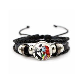 IMINI Jack and Sally Nightmare Before Christmas Beaded Adjustable Hand Woven Leather Bracelet Braided Inspired Couple Matching Bracelets Promise Jewelry Gifts for Women Men Lover (Style 13)