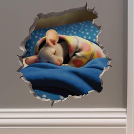 Sleeping Mouse in Mouse Hole Decal - Mouse Hole 3D Wall Sticker