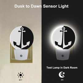 Uanvaha Anchor Night Light Sea Ocean Nautical Anchor Black White LED Dusk to Dawn Night Lamp Auto Sensor for Bedroom Bathroom Hallway Living Room
