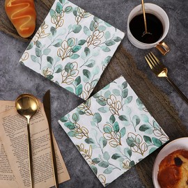 Bringsine 100-pack Sage Green Sea Shells Napkins, 13x13 inches, Disposable Napkins for Parties and Events