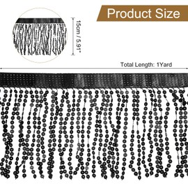 uxcell 1 Yard 6 Inch Sequins Fringe Trim, Sequins Lace Sparkling Fringe Trim Tassel Ribbon for DIY Latin Dance Dress Clothing Sewing Craft Decor (Black)