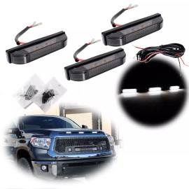 APOLLOLED 3pcs Smoked White LED Grille Marker Hood Scoop Light Kit For 14-21 Toyota Tundra