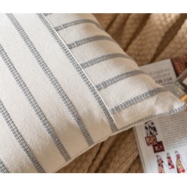 Boho Throw Pillow Covers 12x20 Set of 2 Soft Farmhouse Decorative Couch Pillow Cases Grey Striped Pillow Covers Neutral Cushion Covers for Sofa Bed Living Room Home Decor