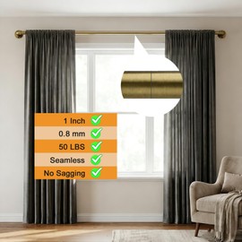 WORLD RODS Aged Brass Industrial Curtain Rod for Windows 18 to 45 Inches,1 Inch Adjustable Drapery Pole,Heavy Duty Outdoor/Indoor Modern Curtain Rods,Easy Installation(Aged Brass 18"-45")