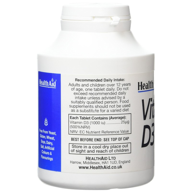 HealthAid Vitamin-D3 Vegetarian Tablets, 1000iu, Pack of 1000 Tablets