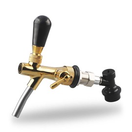 PERA Draft Beer Adjustable Tap Gold Flow Controller, Chrome Plating Shank G5/8 Tap Beer Shank Chrome Tap With Ball Lock Disconnect Liquid For Homebrewing