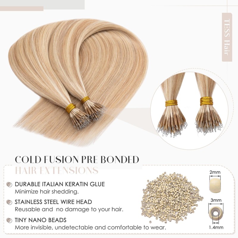 TESS Nano Tip Hair Extensions Real Human Hair Nano Ring