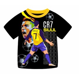 Boys Pyjamas Ronaldo No.7 Fans Cotton Homewear Pajama Set Long Sleeve Casual Football Nightwear Pjs Set (UK, Age, 6 Years, 7 Years, Regular, short black)